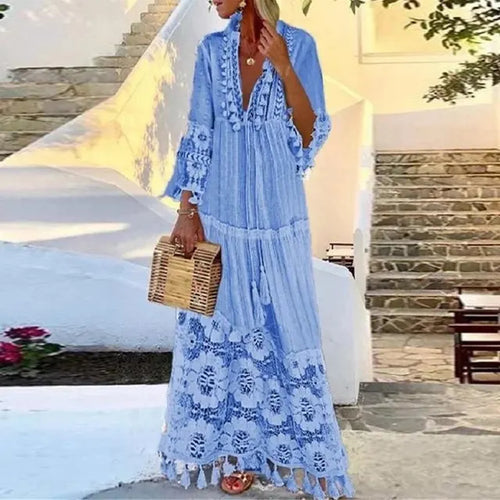 Amarae | Long bohemian dress with lace and tassels