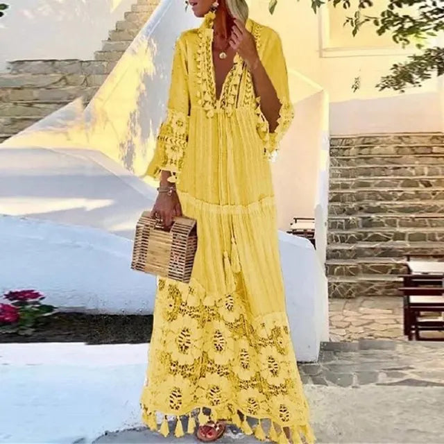Lune London | Long Boho dress with lace and tassels