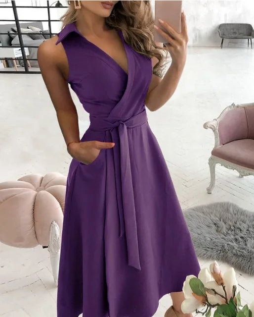 Lune London | Wrap dress Sleeveless Collarless Design Flattering Waistband Knee-length