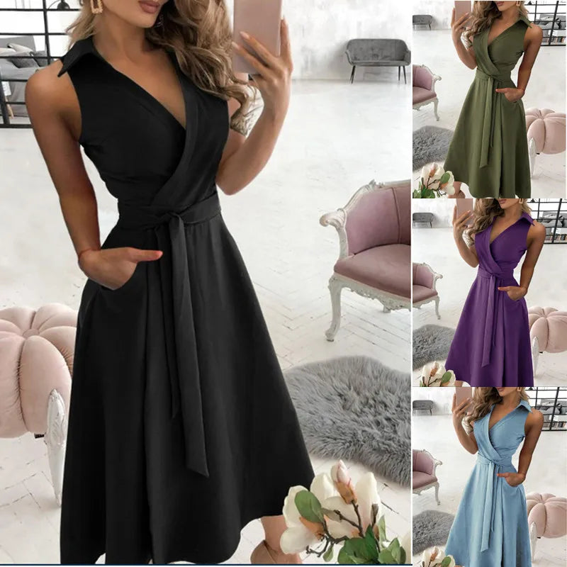Lune London | Wrap dress Sleeveless Collarless Design Flattering Waistband Knee-length