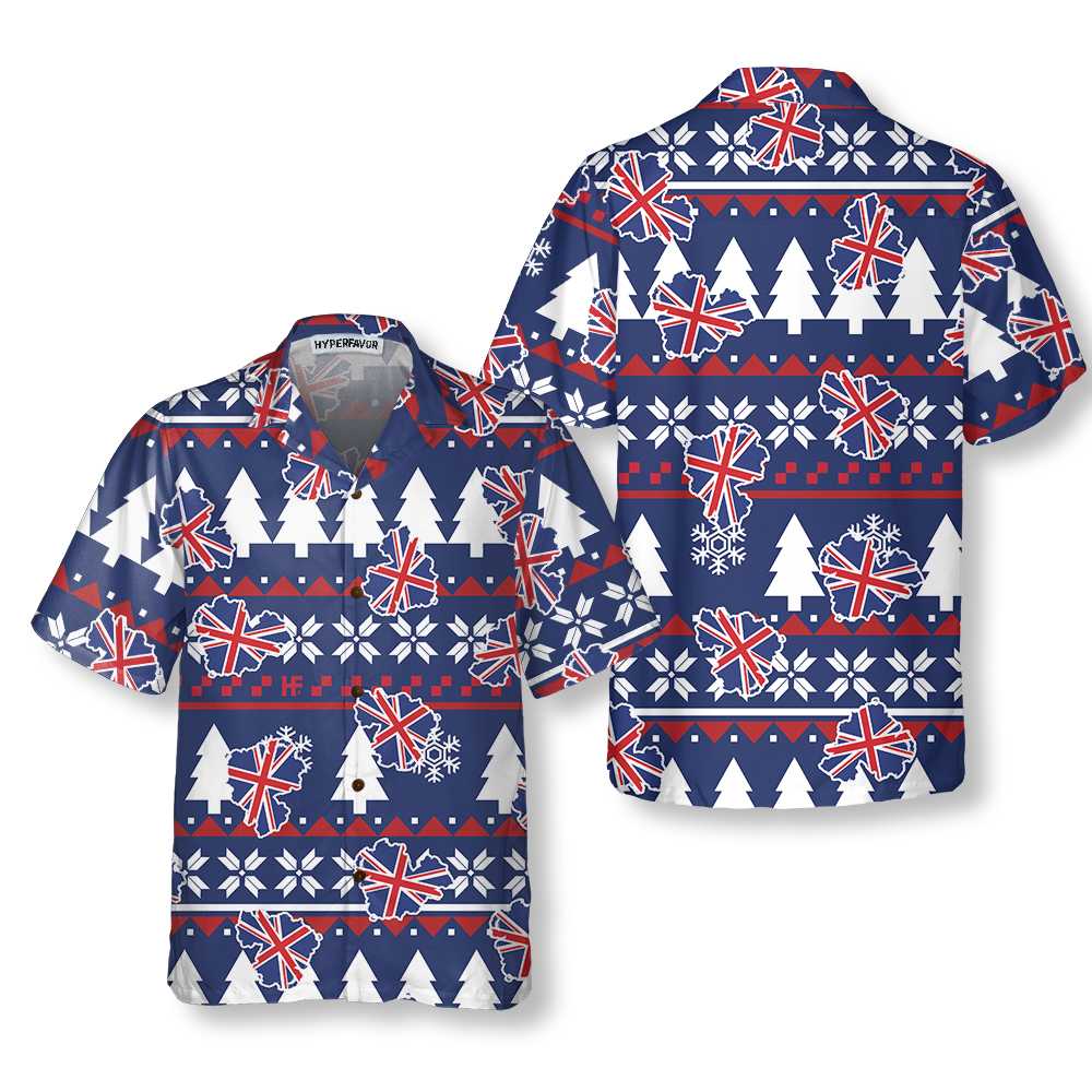 Lune London | London Ugly Hawaiian Christmas Shirt, Christmas Shirt with England Flag for Men