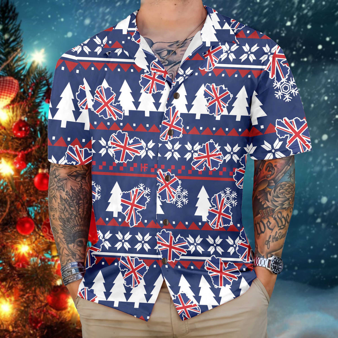 Lune London | London Ugly Hawaiian Christmas Shirt, Christmas Shirt with England Flag for Men