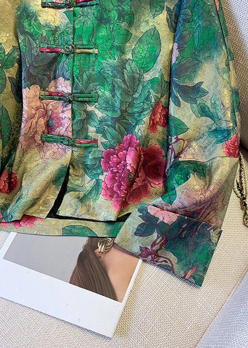 Lune London | Silk coat with green Chinese button print