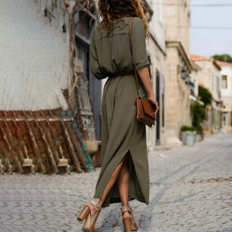 Lune London | Elegant Button-Down Shirt Dress for Women Long Sleeve Blouse Dress in Bohemian Style with Belt