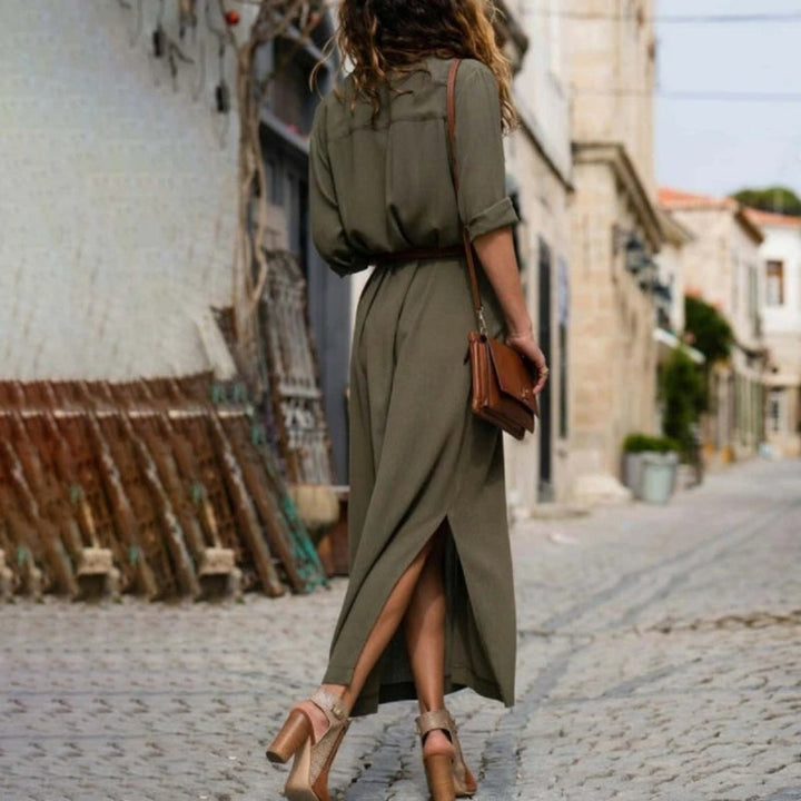Lune London | Elegant Button-Down Shirt Dress for Women Long Sleeve Blouse Dress in Bohemian Style with Belt