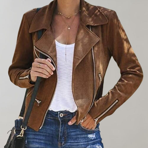 Amarae | Suede Biker Jacket with Zipper for Women