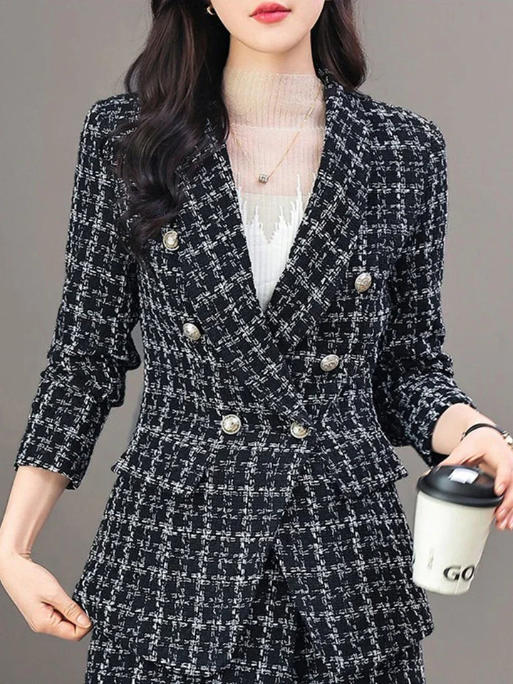 Women's Elegant Tweed Blazer Jacket with Double Button Placket and Modern Cut Chic Und Stil