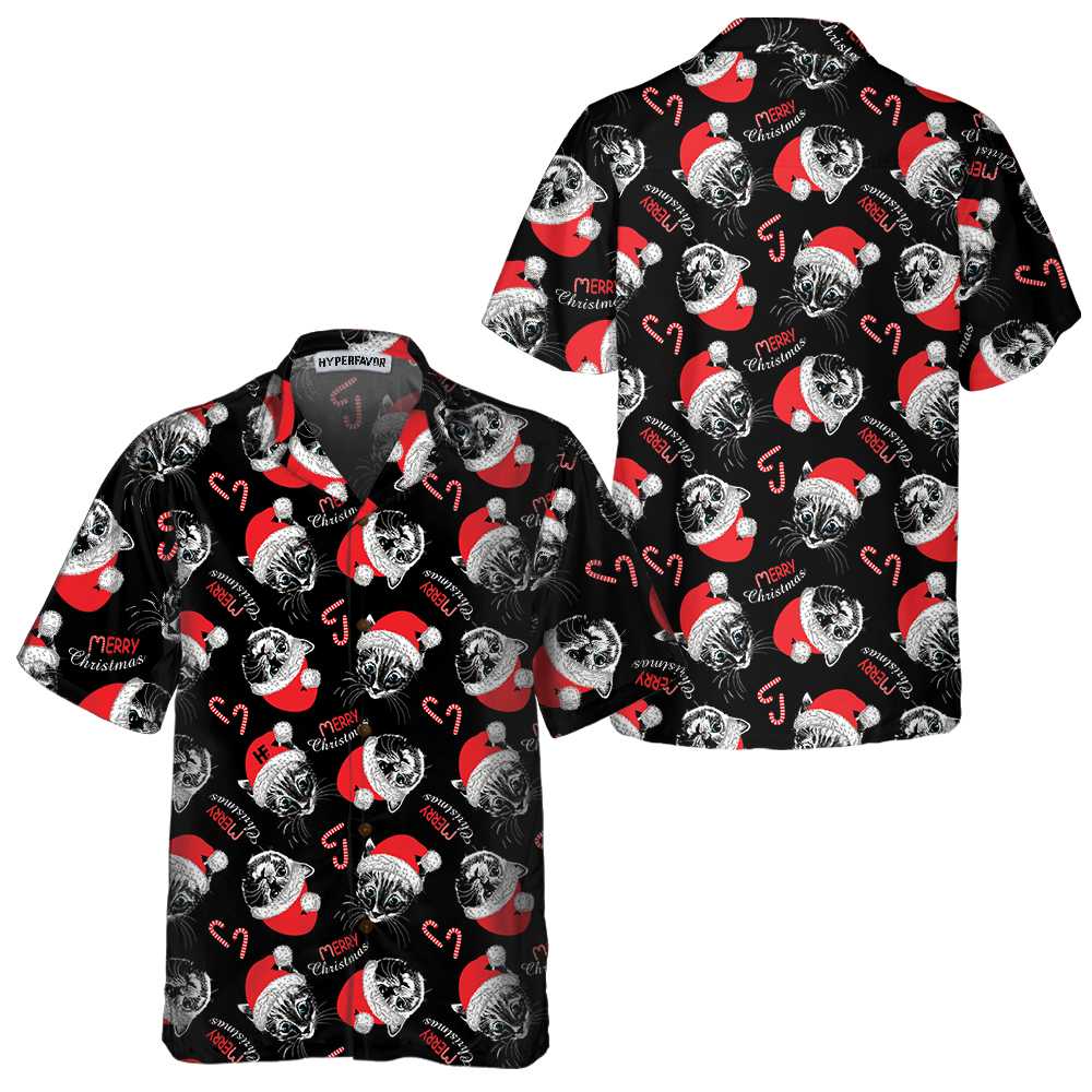 Lune London | Merry Christmas Black Hawaiian Shirt, Fun Christmas Cats Shirt, Best Christmas Gift Idea
