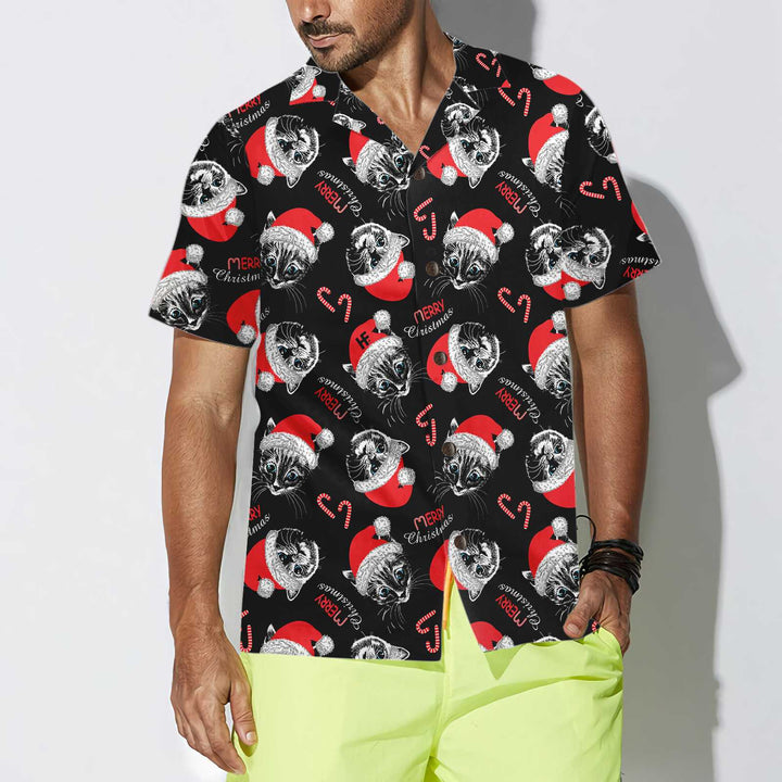 Lune London | Merry Christmas Black Hawaiian Shirt, Fun Christmas Cats Shirt, Best Christmas Gift Idea