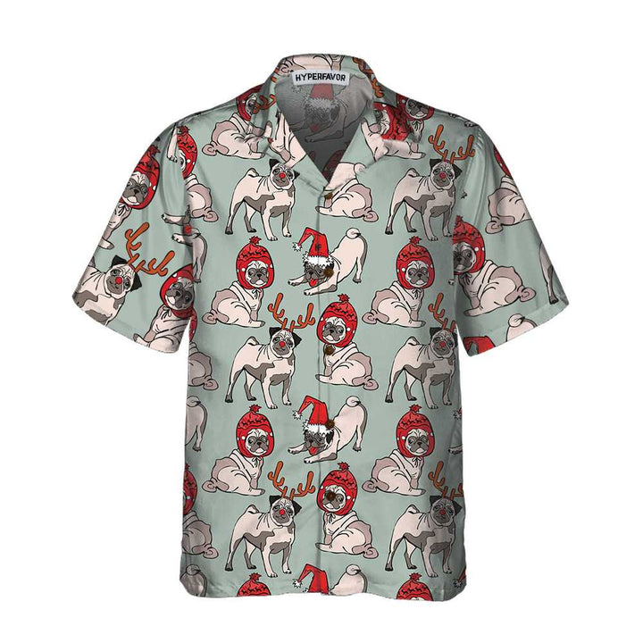 Lune London | Merry Christmas Pug Dog Hawaiian Shirt, Funny Christmas Shirt, Christmas Gift for Dog Lovers