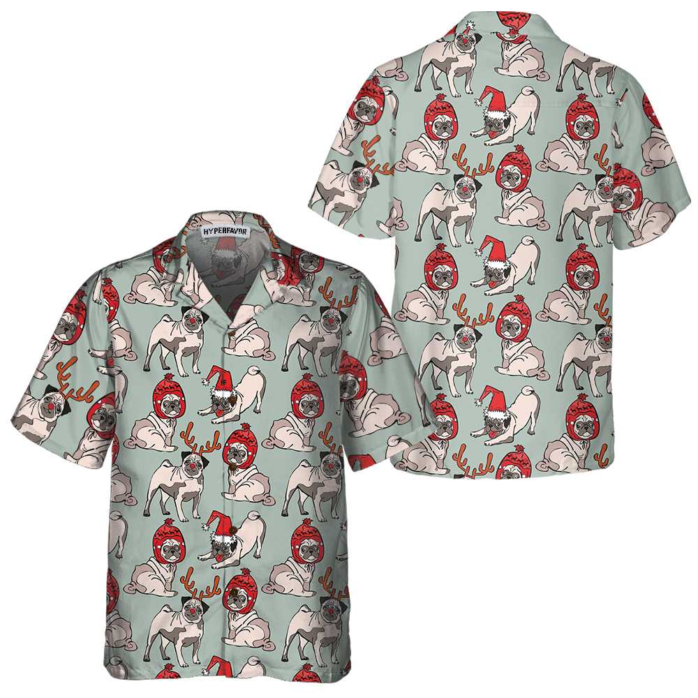 Lune London | Merry Christmas Pug Dog Hawaiian Shirt, Funny Christmas Shirt, Christmas Gift for Dog Lovers