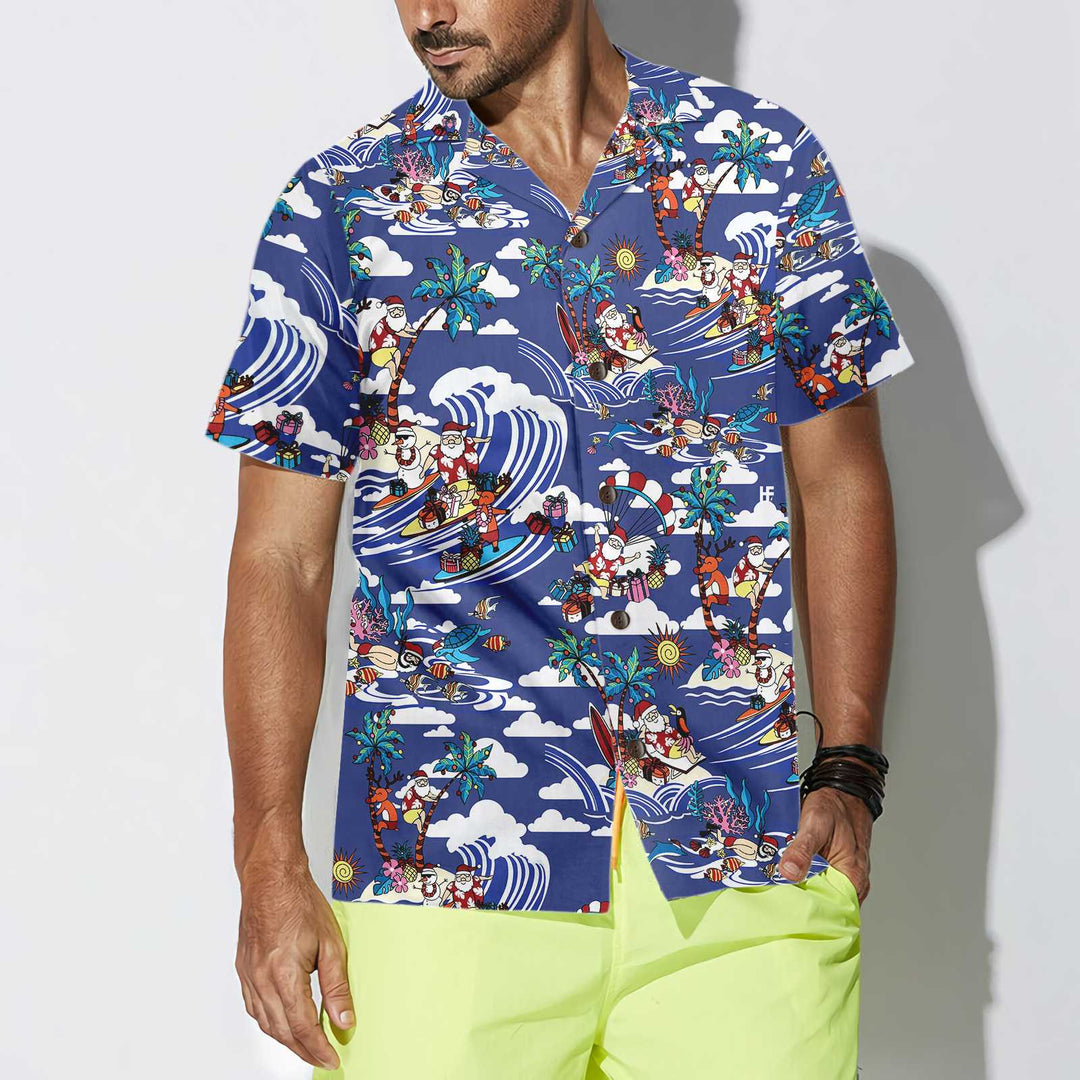 Lune London | Merry Christmas Hawaiian shirt with tropical prints, Unique Christmas shirt, Best Christmas gift idea