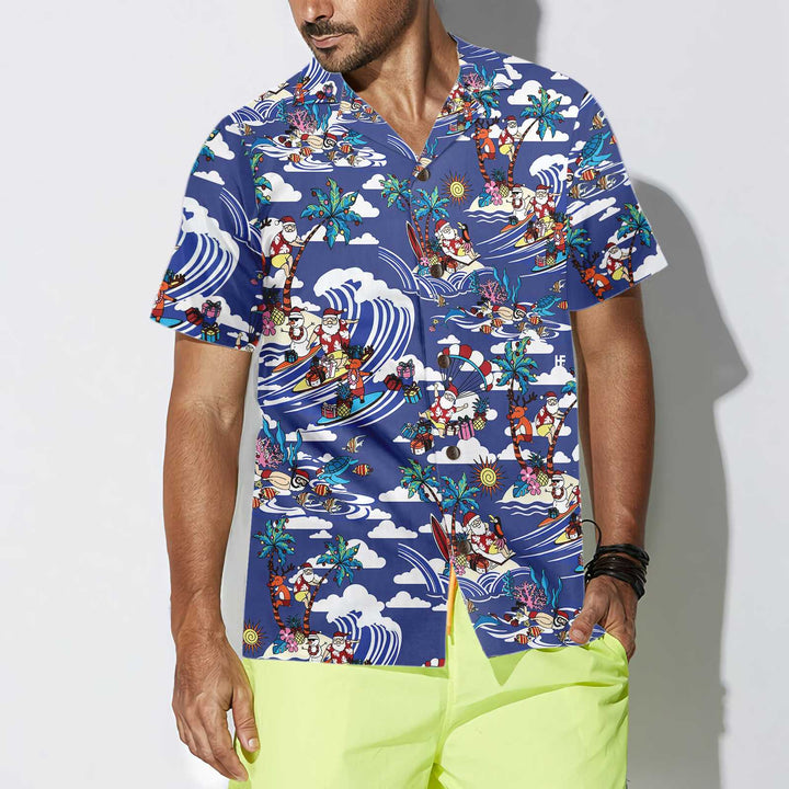 Lune London | Merry Christmas Hawaiian shirt with tropical prints, Unique Christmas shirt, Best Christmas gift idea