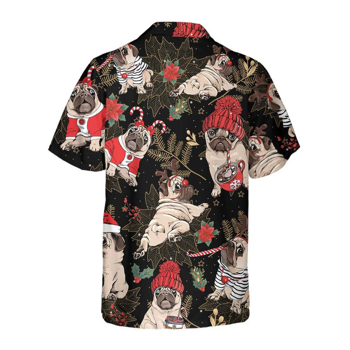 Lune London | Joyful Hawaiian shirt of Pug Party, fun Christmas Pug dog T-shirt for men