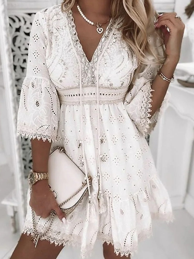 Lune London | Half Sleeve Boho Style Lace Dress Summer Dress