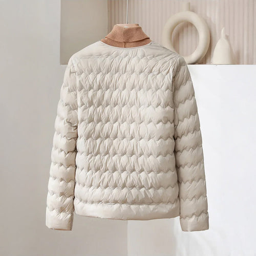 Amarae | Padded Regular Fit Down Jacket - Collarless Button Placket Jacket