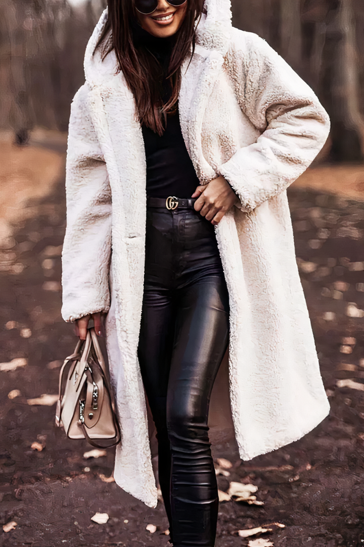 Lune London | Tina Long Oversized Teddy Jacket with Hood for Women