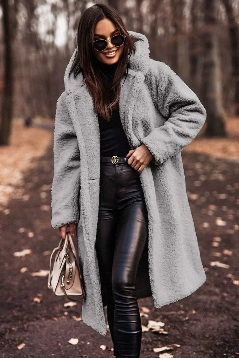 Lune London | Tina Long Oversized Teddy Jacket with Hood for Women