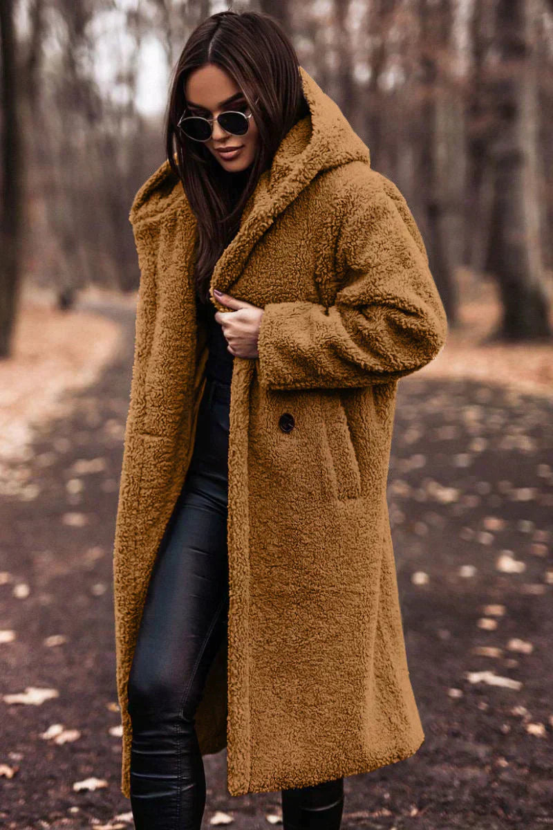 Lune London | Tina Long Oversized Teddy Jacket with Hood for Women