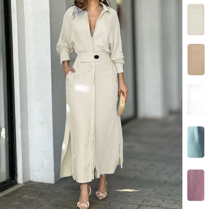 Robe maxi femme avec un élégant décolleté en V et ceinture Chic & Stil