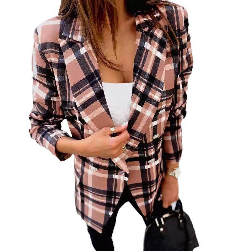 Plaid women's clothing with double row of buttons and elegant cut Lune London
