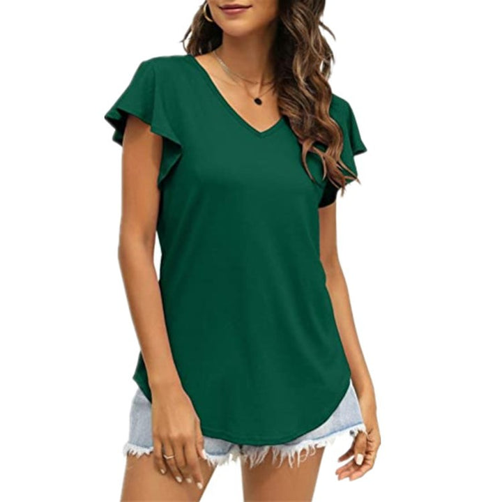 V-neck women's T-shirt with ruffled sleeves and a relaxed fit Lune London