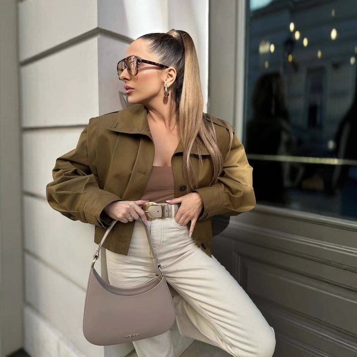 Women's short trench-style jacket with box pleats and boxy silhouette Amarae
