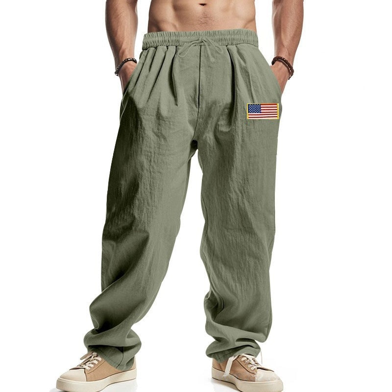 Casual men's pants with adjustable waistband and American patch Lune London