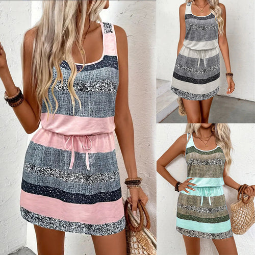Leisure dress for women with decorative cord and trendy striped pattern Amarae