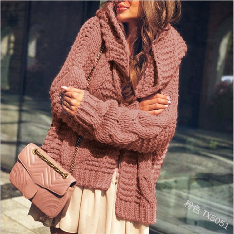 Oversized chunky knit jacket for women with shawl collar and large pockets Lune London