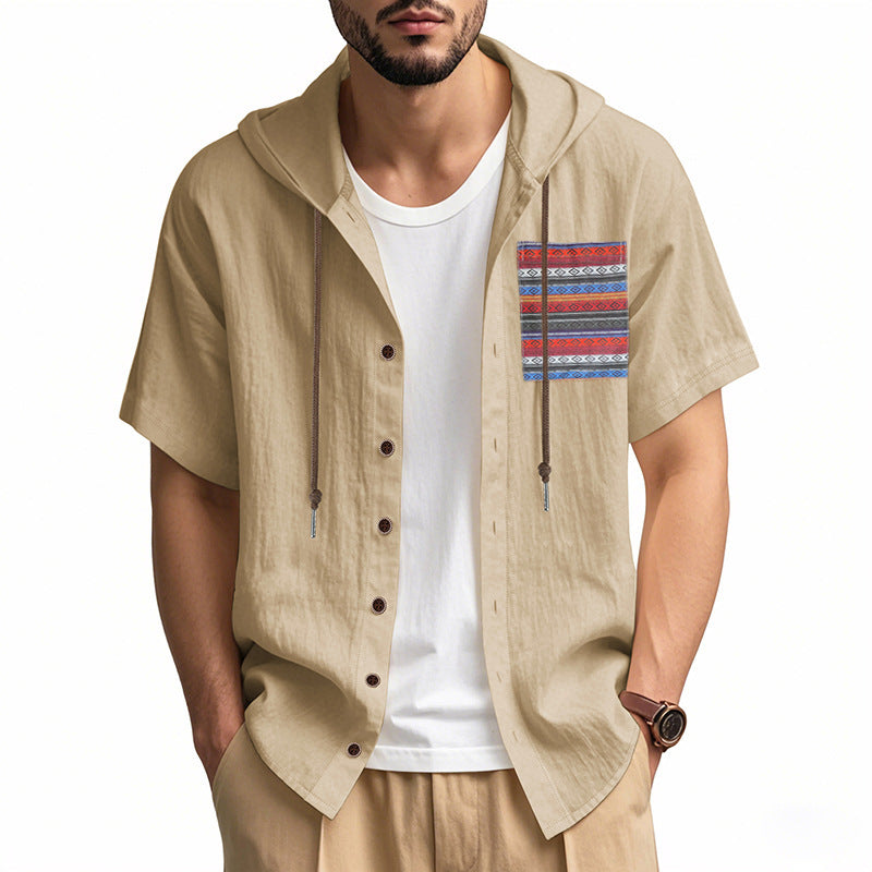 Casual short sleeve shirt for men with hood and colorful pattern Lune London