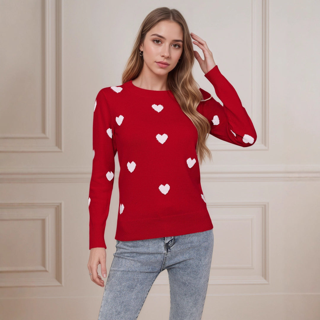 Pull en tricot pour dames avec motif cœur et texture fine Chic & Stil