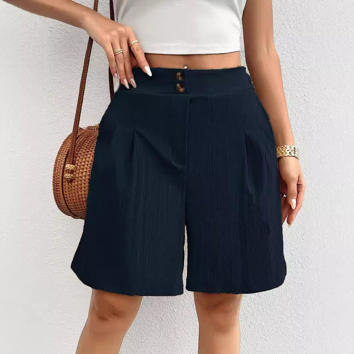 Chic and Stylish Women's Elegant Shorts with Button Closure and Pleated Design