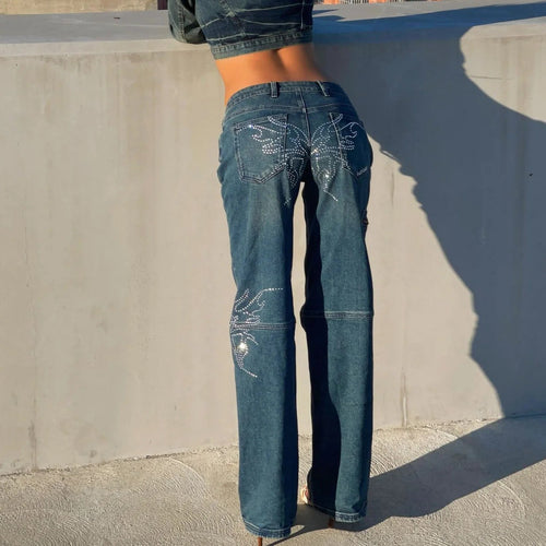 Women's denim pants with unique rhinestone applications Amarae