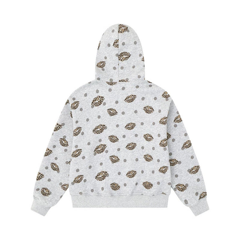 Women's Zip-Up Hoodie in Casual Look with Lip Motif and Polka Dot Pattern Amarae