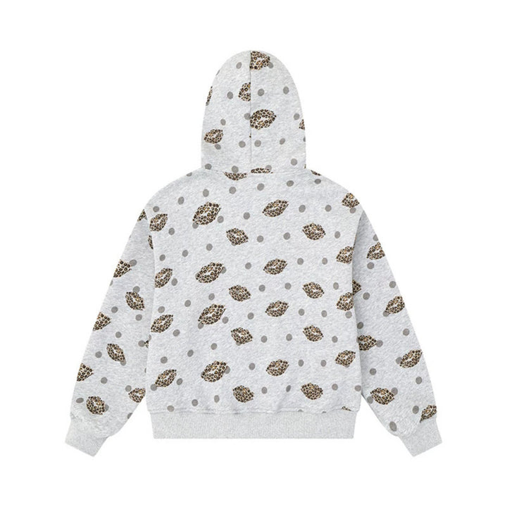 Women's Zip-Up Hoodie in Casual Look with Lip Motif and Polka Dot Pattern Amarae