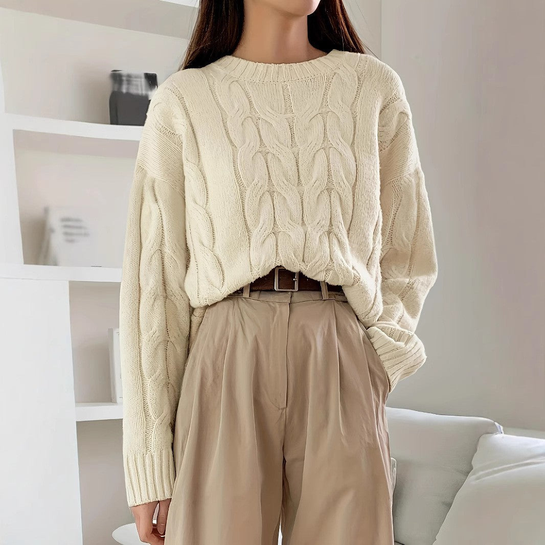 Chunky knit sweater for women with cable design Lune London