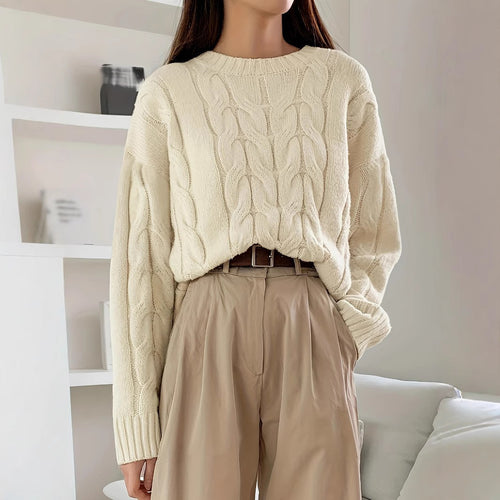 Chunky knit sweater for women with cable design Amarae