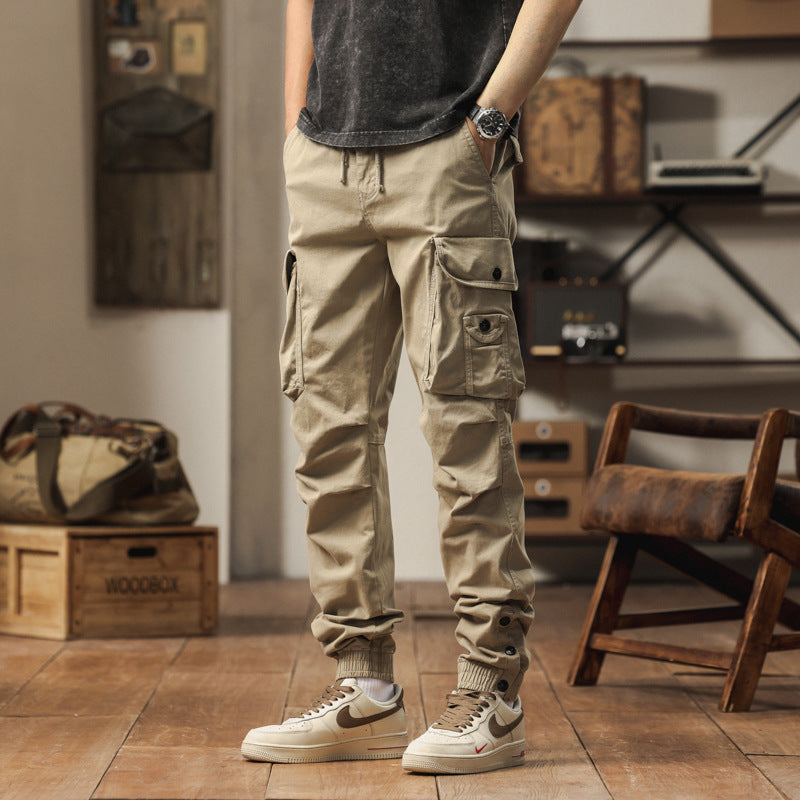 Multi-functional cargo pants for men with elastic waistband and practical pockets Lune London