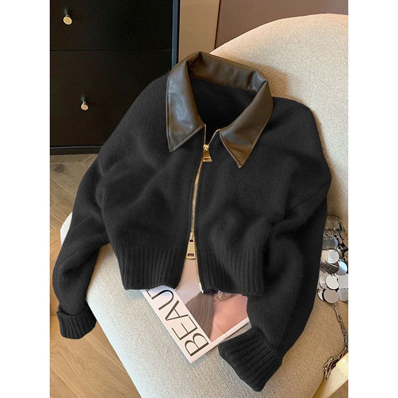 Veste coupée pour femmes avec col en cuir Chic & Stil