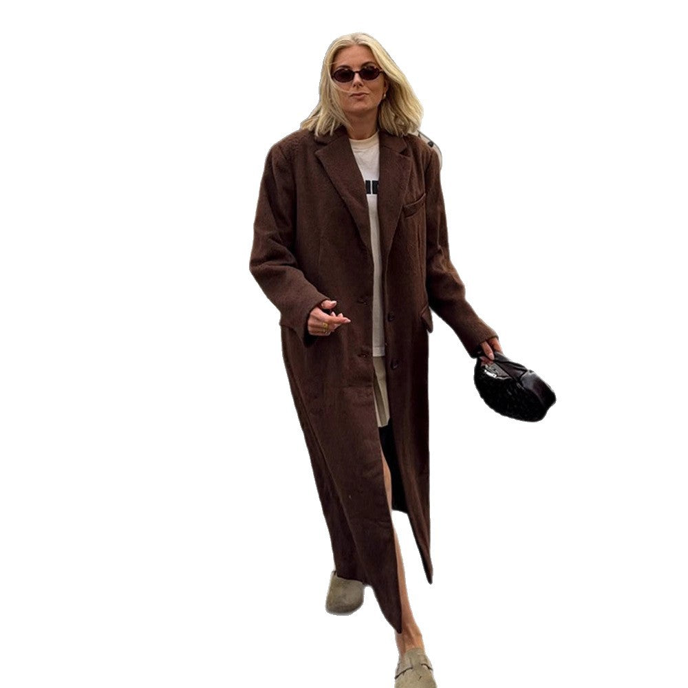 Women's Maxi Long Boxy Coat made of Teddy Faux Fur with Notched Collar and Pockets Amarae