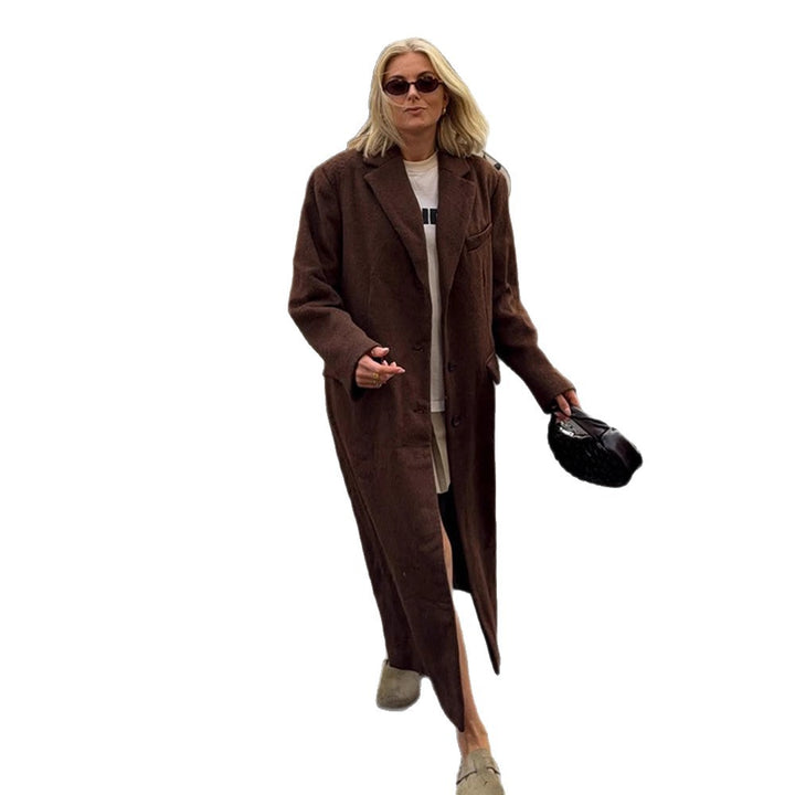 Women's Maxi Long Boxy Coat made of Teddy Faux Fur with Notched Collar and Pockets Amarae