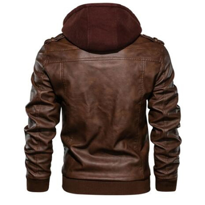 Casual synthetic leather jacket for men with removable hoodie Lune London