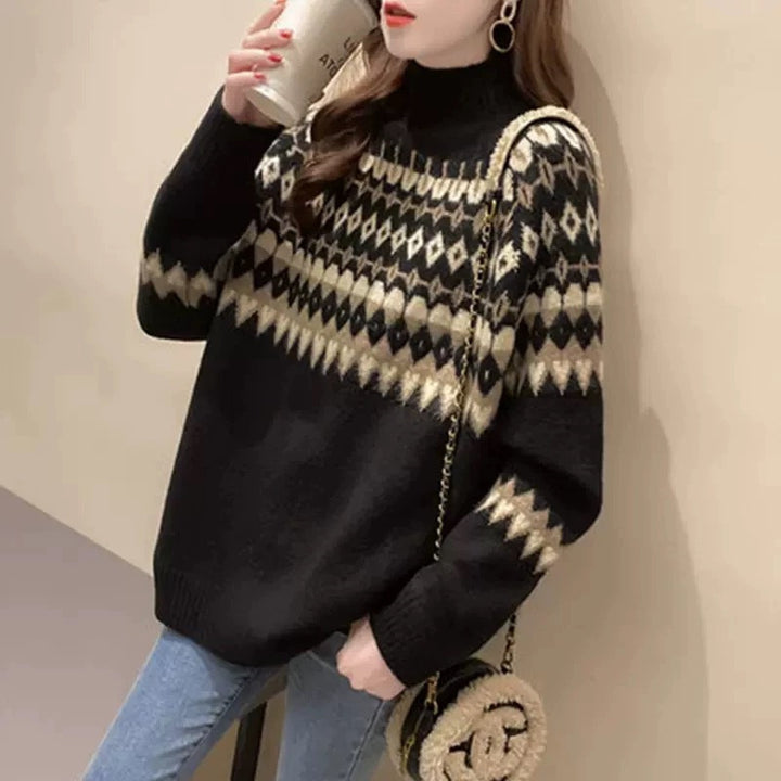 Ladies Trendy Sweater with Geometric Fair-Isle Pattern Lune London