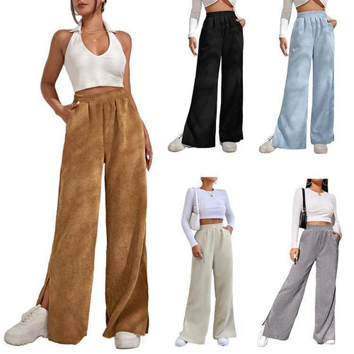Wide pleated trousers for ladies with elastic waistband and practical pockets Amarae