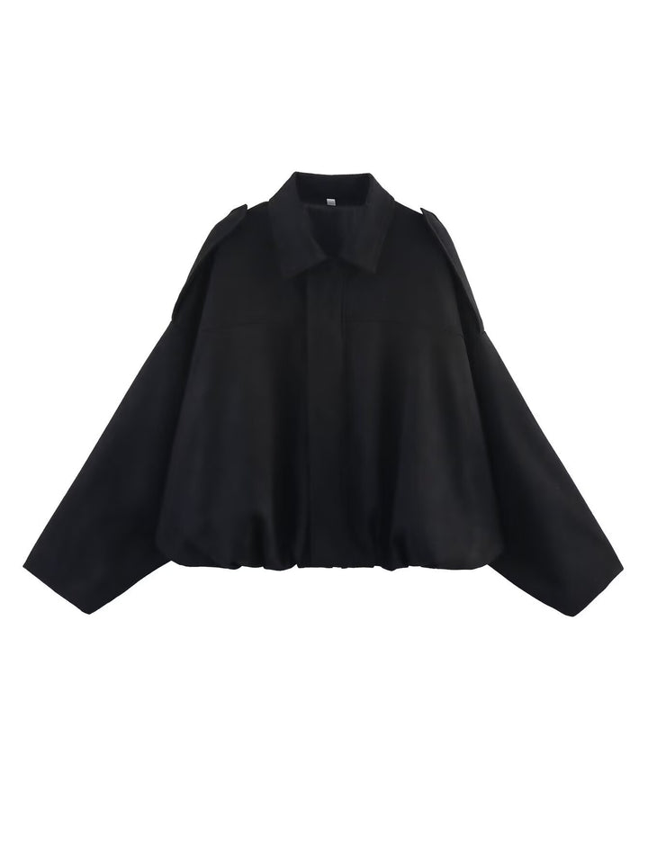 Women’s Oversized Cropped Jacket with Balloon Hem and Shoulder Cutouts Amarae