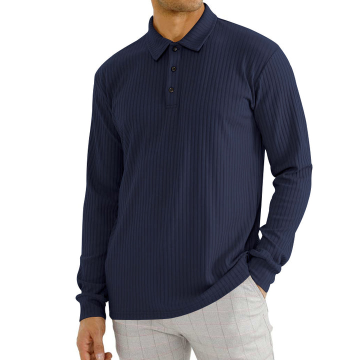 Long sleeve polo shirt for men with textured rib pattern and button detail Lune London