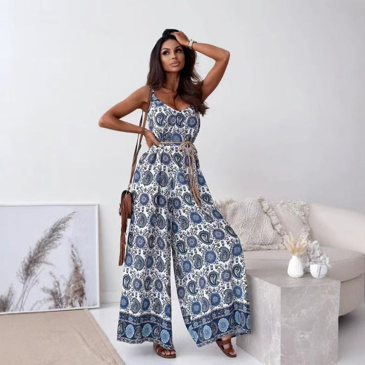 Ladies durable jumpsuit with wide legs and bohemian print Lune London