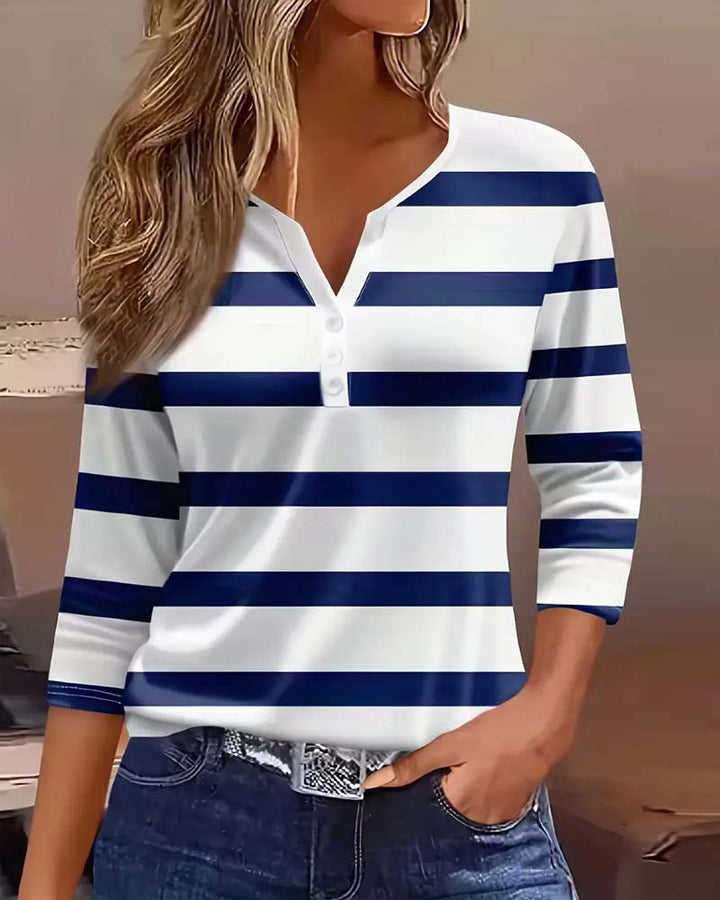 Chemise à manches longues pour femmes avec rayures bleu marine Chic & Stil