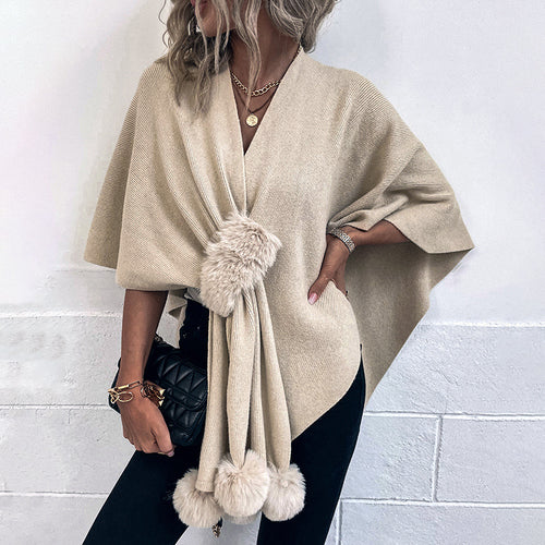 Elegant poncho for ladies with luxurious faux fur trim Amarae
